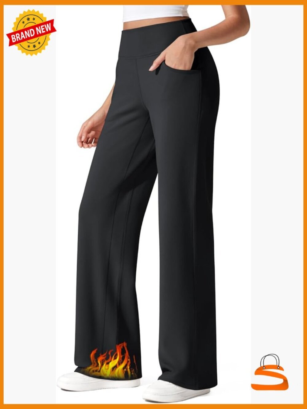 Fleece Lined Wide Leg Work Pants with Pockets High Waisted Sweatpants